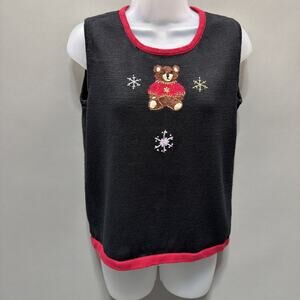 Storybook Knits Womens Christmas Sweater Vest Sz M Embroidered Holiday Festive
